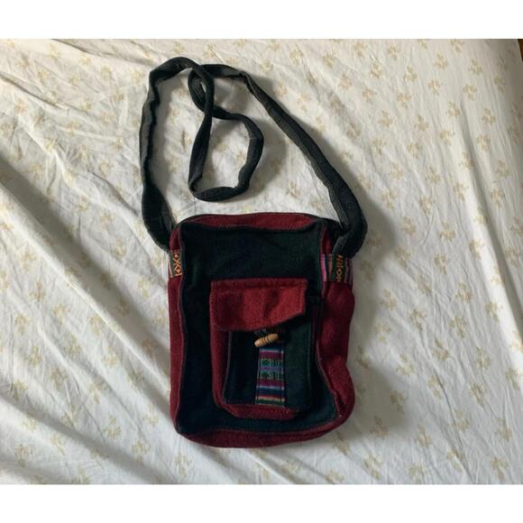 Ganesh Himal Boho Red and Grey Crossbody bag with knitted multicolor feature - Picture 1 of 3